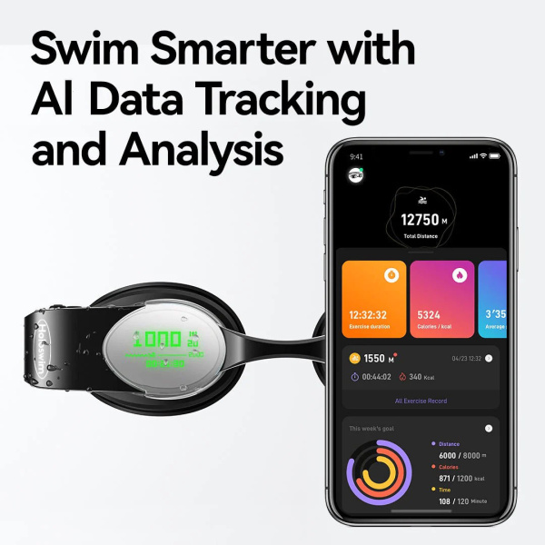 Смарт очки для плавания Holoswim 2s (прозрачные линзы; Black)